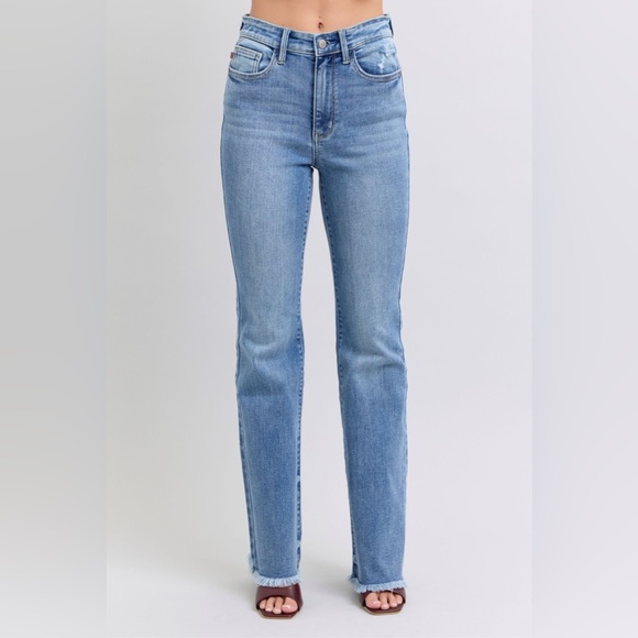 Judy Blue Full Size Raw Hem High Rise Bootcut Jeans - Picture 2 of 8